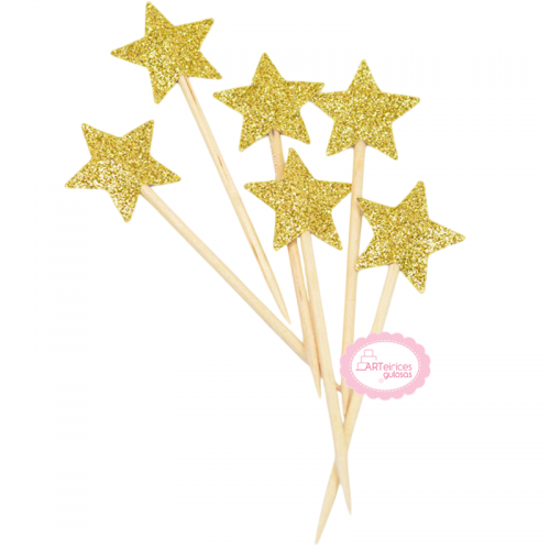 Mini Toppers Estrelas Glitter Dourado